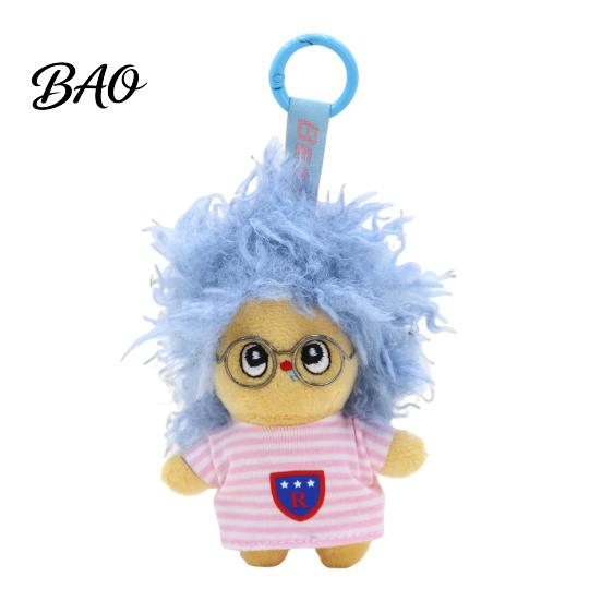 Doll Keyring Pendant, Mini Size Portable Keychain Soft Velvet Fabric Fried Hair Glasses Doll, Durable Accessory for Bags Keys Backpacks Small Hanging