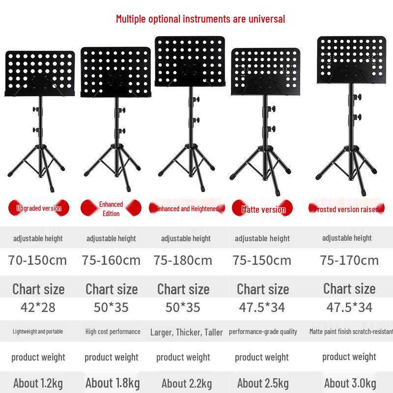 Bärbart hopfällbart höjdjusterbart notställ för gitarr, fiol, guzheng, erhu och mer