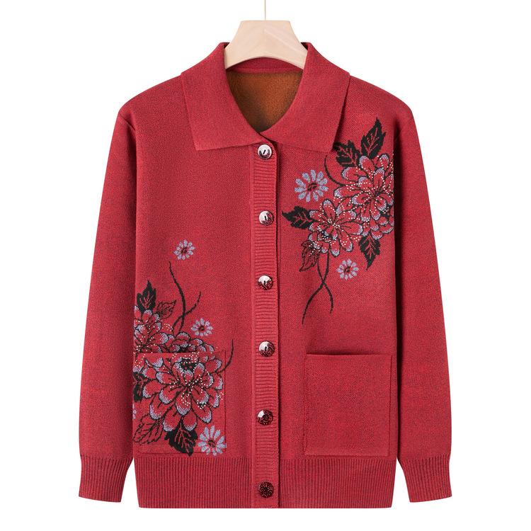 Mom Wear Sweater Cardigan Grandma Spring and Autumn Coat Seniors Spring and Autumn New Knitted Sweater Women Loose Old Men Clothes