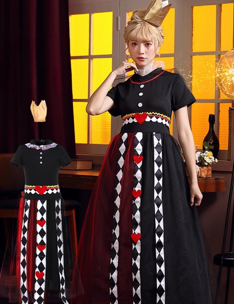 Shangki Alice Costume, Queen of Hearts Cosplay, Halloween, Roman Costume, Women's, Red, Adult, Sexy Costume, Stage Costume, Party Wear (S/M)