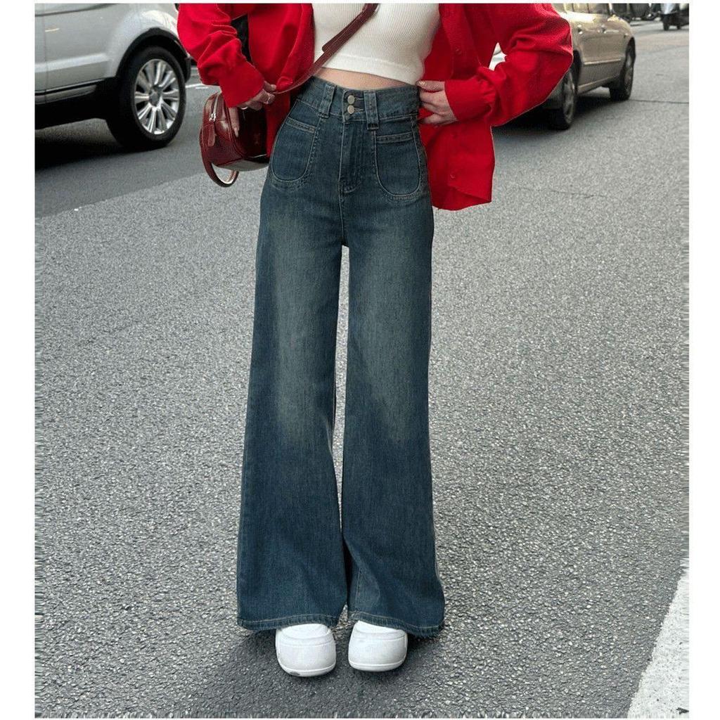 Women's Spring High-Waist Light Color Flare Jeans - Slimming Stretch Design