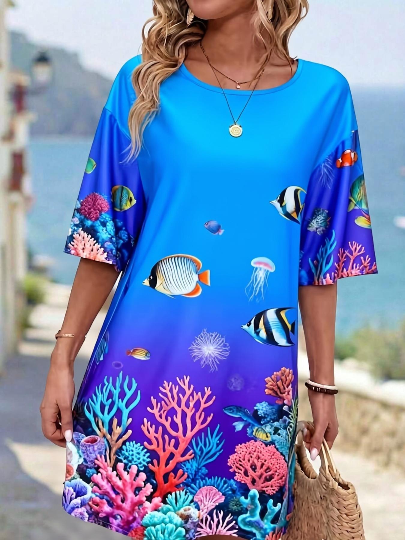 

Women s 3D Printed Ocean Scenery Casual Fashionable Comfortable Holiday Elegant 68 Sleeve Dress 9XL дубильна кора