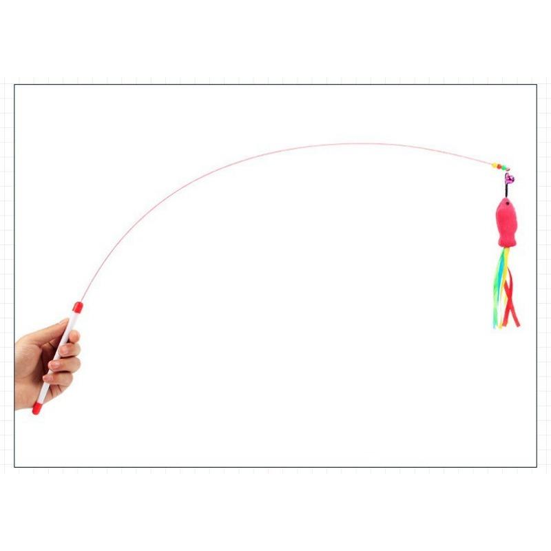Mido Cat Stick, Poisson Fil d'Acier, Jouet Élastique pour Chat, Jouet Interactif Chat Plume Clochette