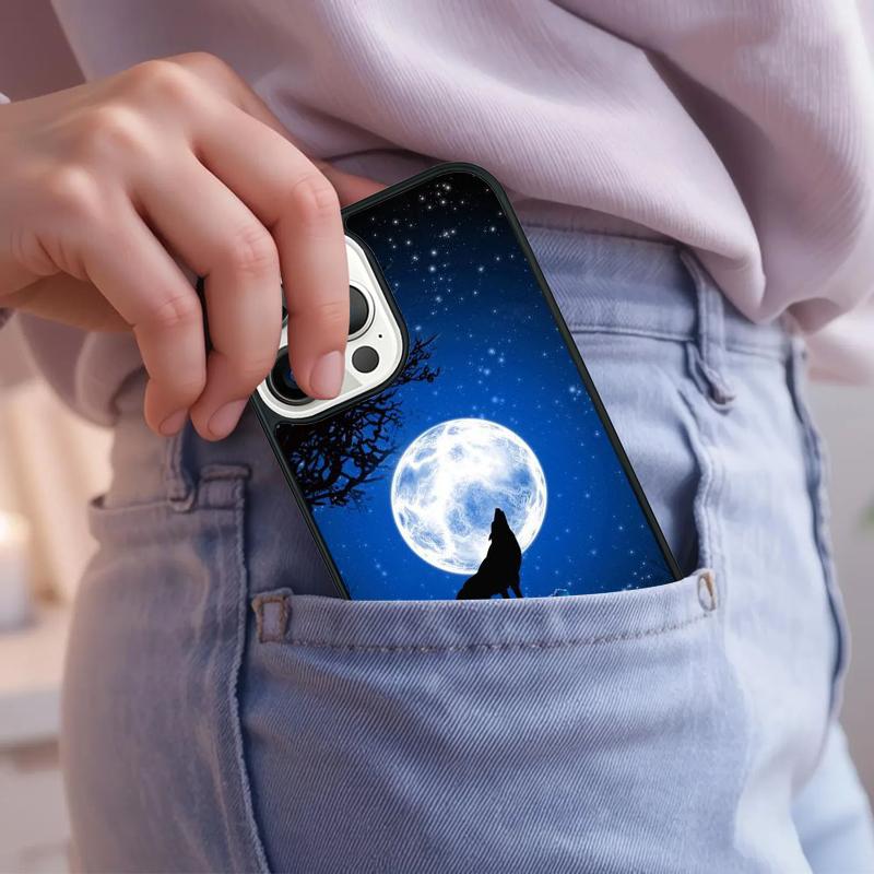 Moon Roaring Wolf Phone Case For iPhone 17 Air 15 16e 14 13 Pro Max Coque 12 11 Pro Max PLUS cover