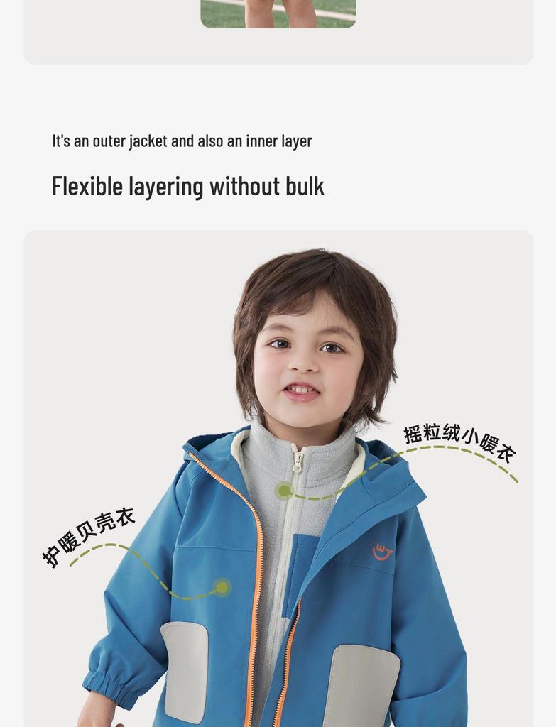 Willberu Kinder 3-in-1 Winddichte Fleecejacke - Jungen & Mädchen Farbblock Wasserdichter Mantel