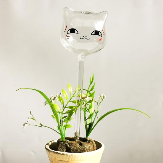 Cat Plant Watering Bulb Clear Glass Automatic Watering Bulb Planter Insert Cute Kitten Shape Watering Globes for Indoor Outdoor Potted Plants