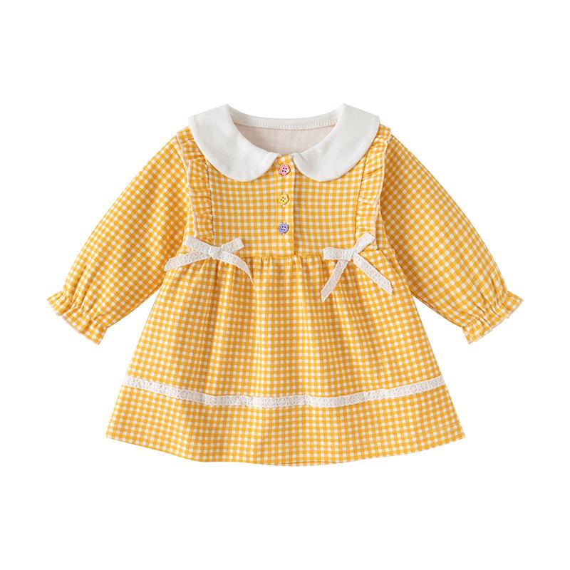 

0-6 Years Girls Long-Sleeve Plaid Cotton Dress - Spring & Autumn Princess Style 120 cm