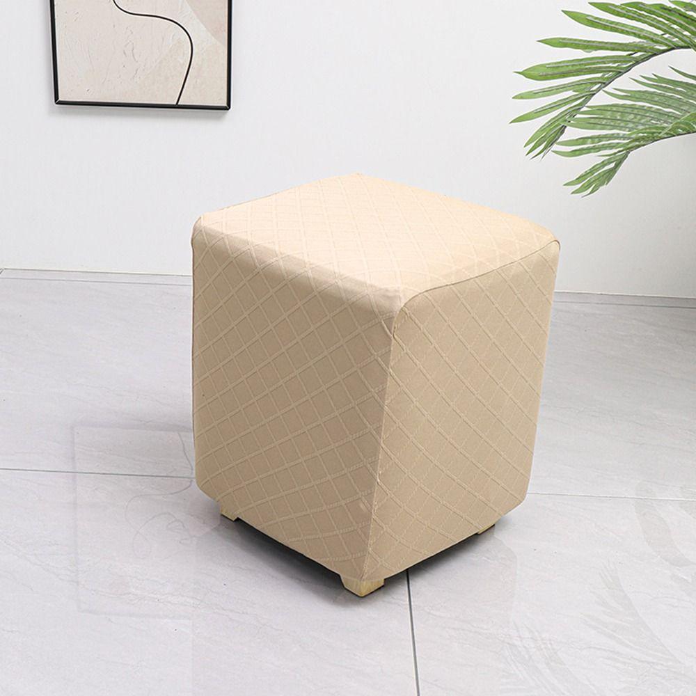Elastic Jacquard Ottoman Cover Solid Color Footstool Case Durable Pouf Stool Cover  Home Decor