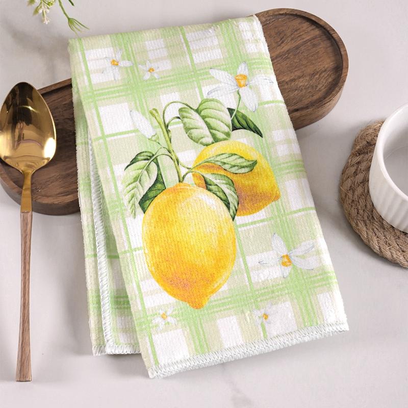 2pcs Yellow Lemon Kitchen Towels Spring Summer Fruit Reusable Hand Towels Flowers Home Dish Towels for Kitchen Bathroom Decor