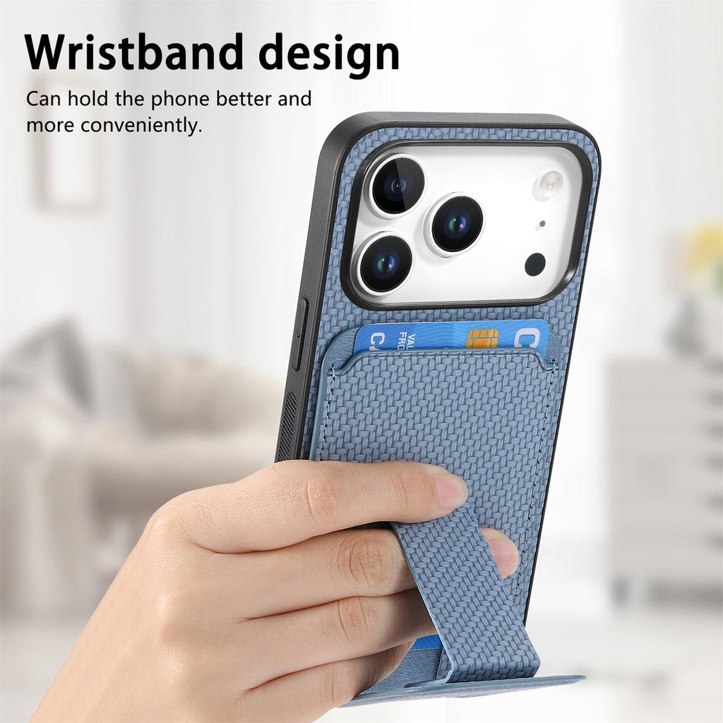 For iPhone 17 Pro Max Case Card Holder Carbon Fiber Texture Leather Coated TPU Phone Cover