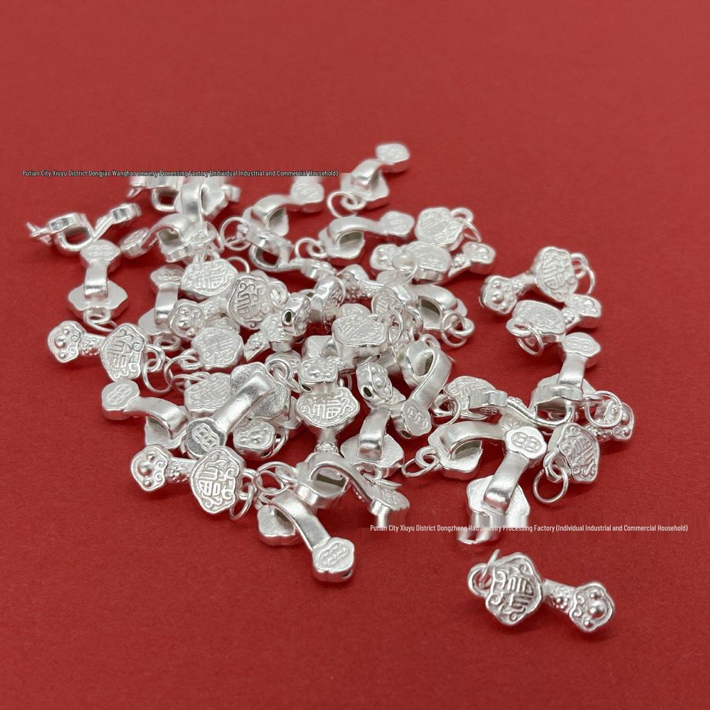 Sterling Silver 999 Ruyi Fu Character Beads, Handmade DIY Bracelet Accessories, Pure Silver Wristband Spacers