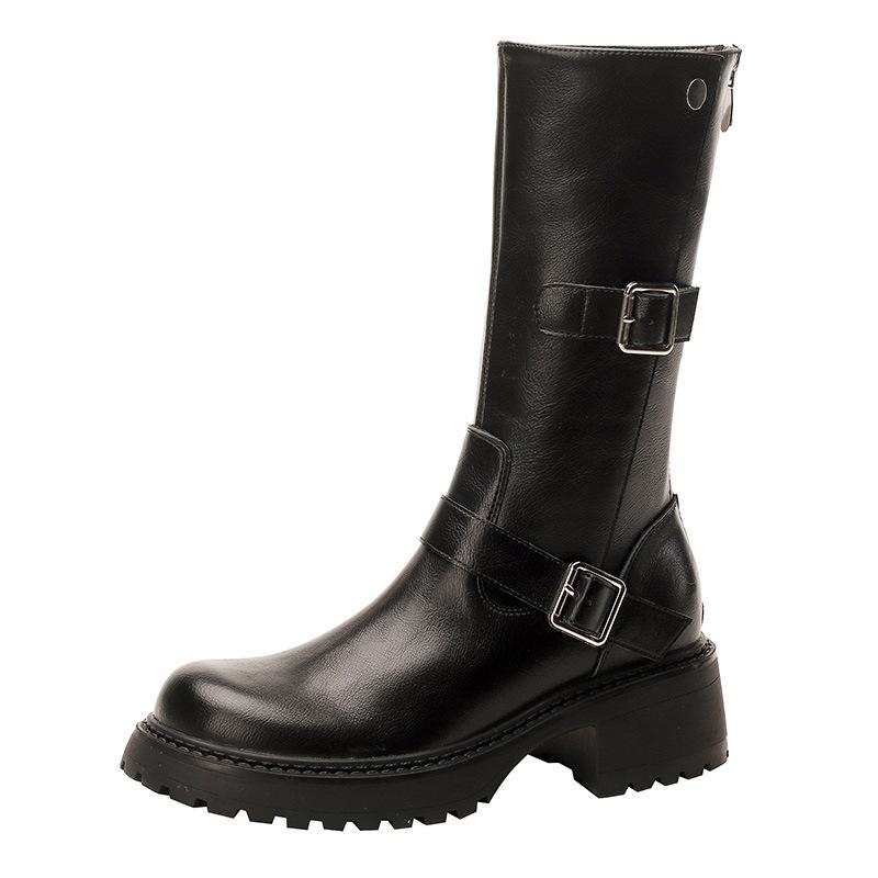 

Thick Heel Knight Boots Winter Vintage Maillard Medium Boots Women s 2025 British Western Cowboy Martin Boots 35