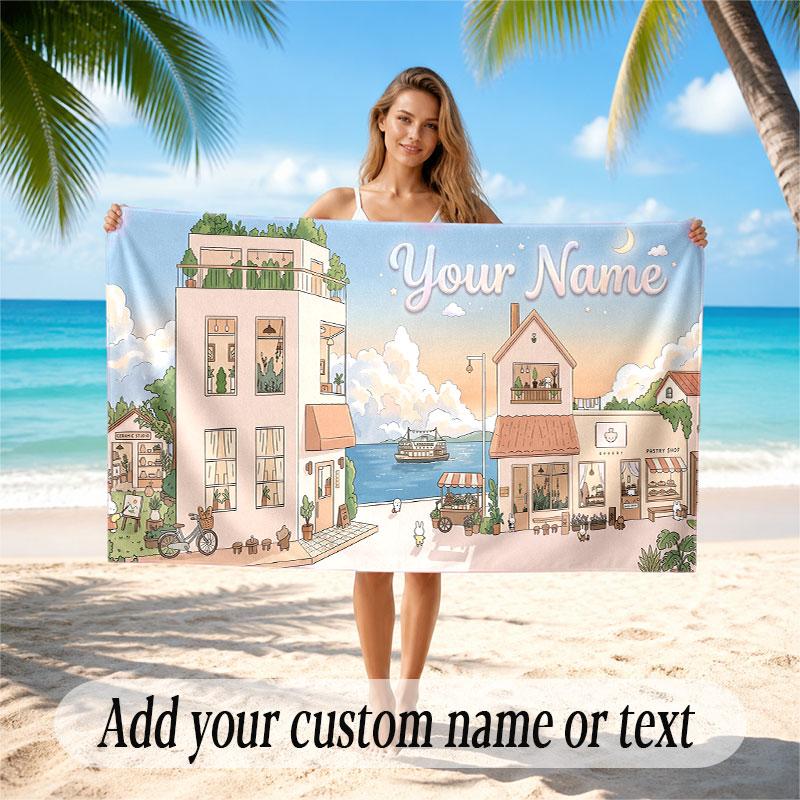 Mountain Landscape Theme Soft Beach Towel Personalized Custom Name Text Towel Portable for Beach Pool Travel