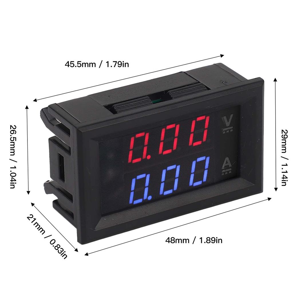 Voltage Amperage Monitor Gauge Amp Detector 0‑100V Voltage Current Meter with Calibration Potentiometers for Solar Panels