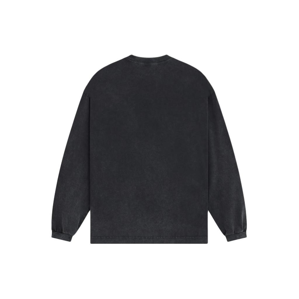 We11done Water Wash Pattern Printed Vintage Ribbed Crew Neck Long Sleeve T-Shirt Unisex T-Shirts Black WD-TT0-24-727-U-BK