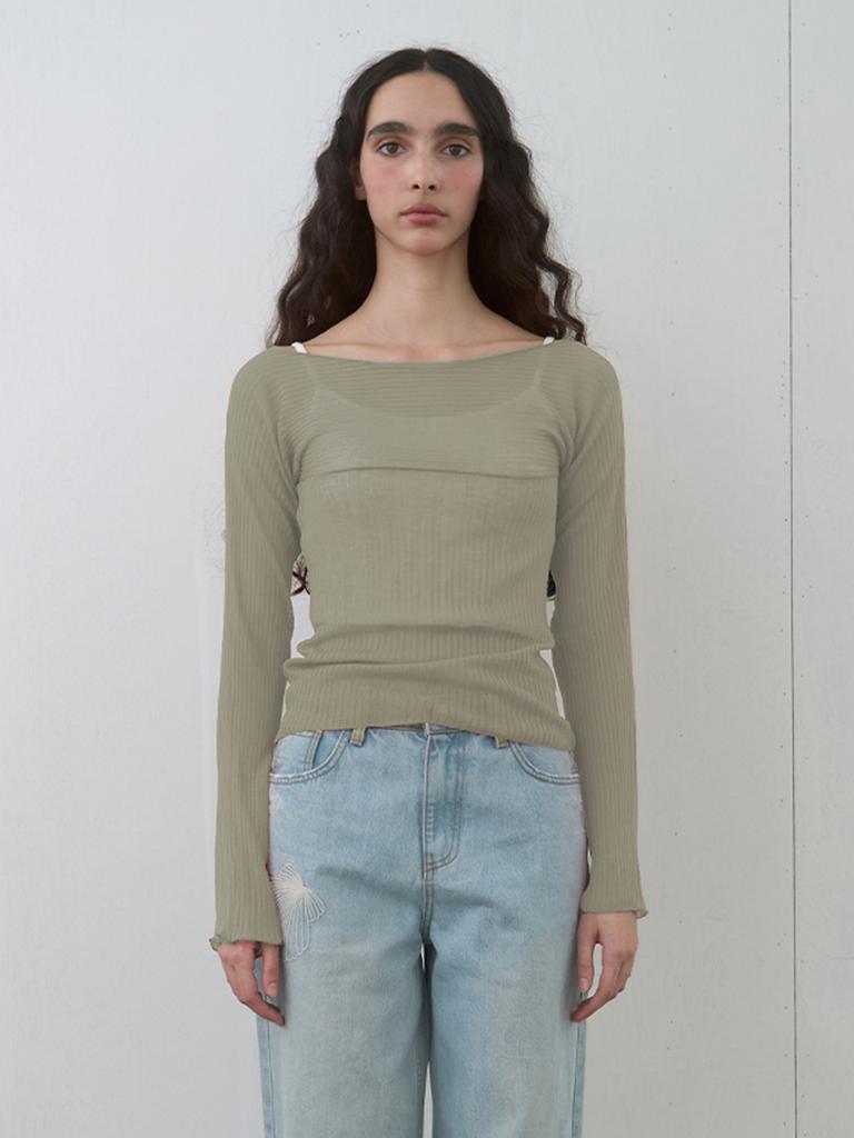 KIJUN Sheer Boatneck Knit Sage