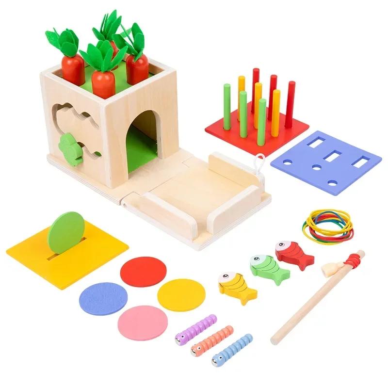 8 In 1 Montessori Permanence Box Carrots Toys Child Wooden Shape Sorting Matching Educational Toys for Kid Over Age 1-Year-Old