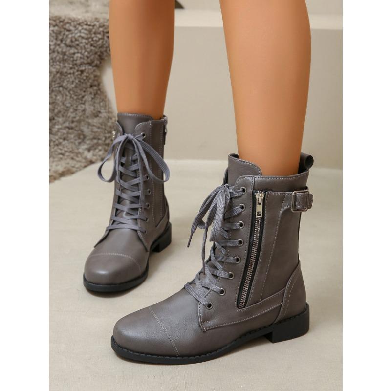 Martin Boots Autumn and Winter Flat Large Size Belt Buckle Low Heel Short Boots Women