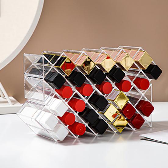 Organizador de Batom Empilhável com 16 ou 28 Compartimentos Suporte para Batom Torre de Acrílico Transparente Suporte para Armazenamento de Gloss para Bancada Cômoda