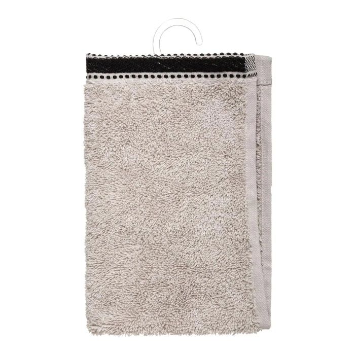 Serviette De Toilette - Joia Lin - 30 X 50 Cm - 100% Coton Éponge - Beige/grège Avec Bande Noire
