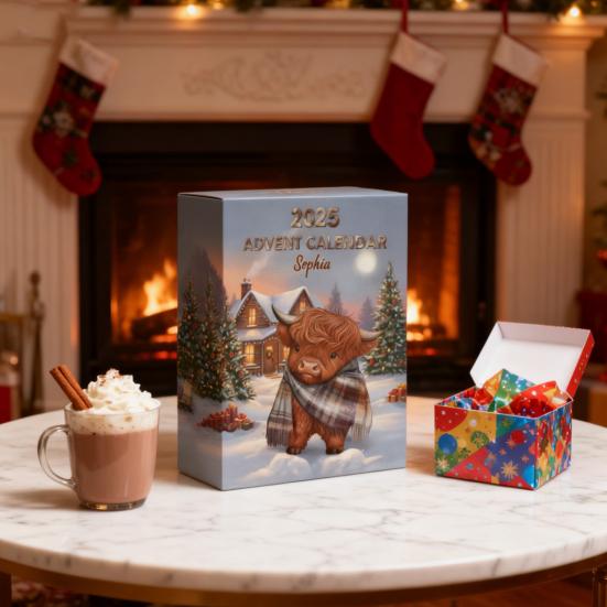 Skládací adventní kalendář s skotským náhorním skotem 24denní vánoční odpočítávací kalendář Dekorace se skotským náhorním skotem pro domov Farmářská dekorace Dětský sváteční dárek