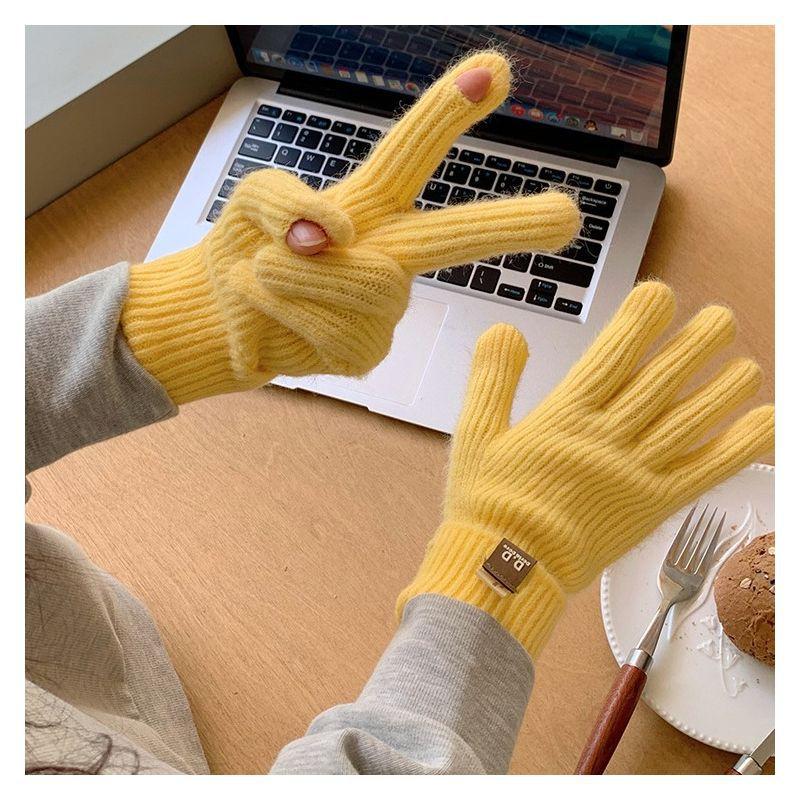 Extended Solid Color Versatile Knitted Gloves Female Student Finger Warm Gloves Male