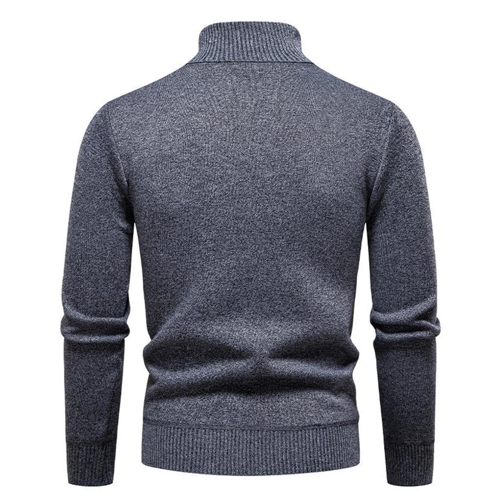 Men's Color Textured Sweater Plus Velvet Thickened Casual High Collar Warm Knitted Pullover