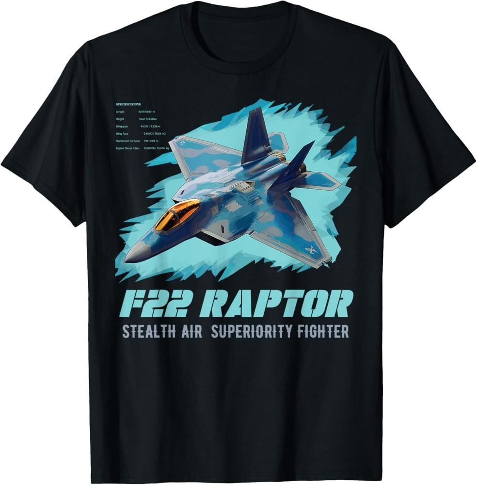 

F-22 Raptor Fighter Jet Military Airplane Pilot Veteran Day T-Shirt Tops Tee S