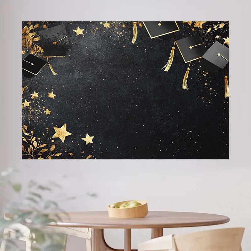 One graduation background cloth, decorated with graduation caps, tassels and star patterns - elegant graduation decoration