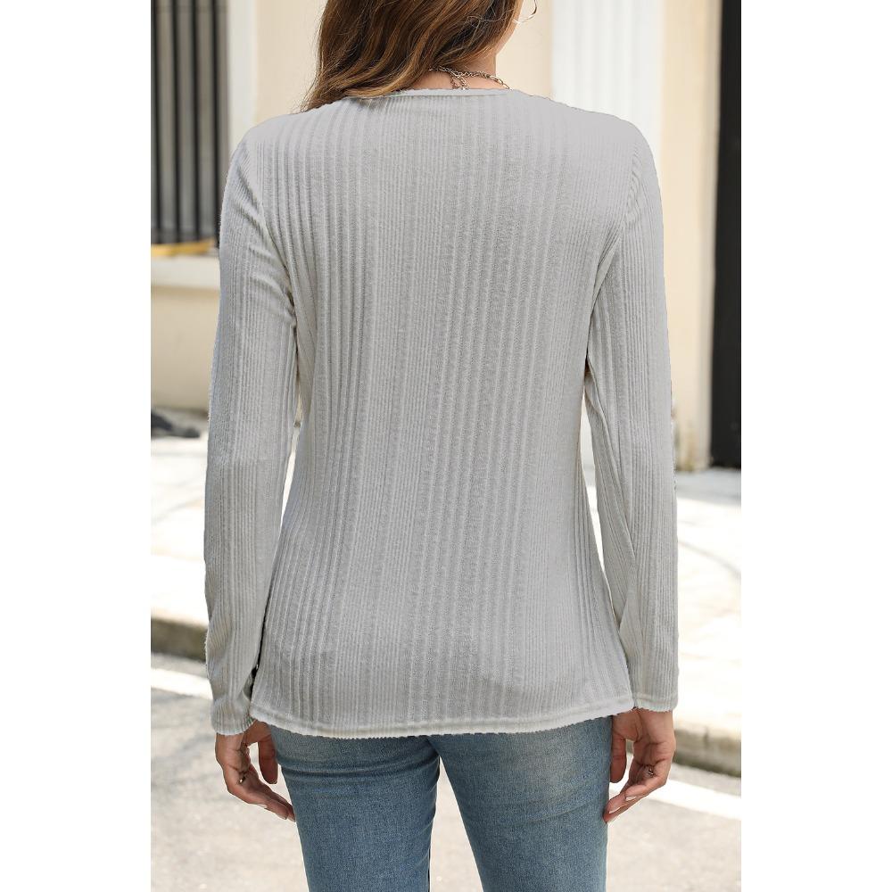 GMXIA Women's Fall Winter Pit Strip Wool Button Long Sleeve T-shirt Top