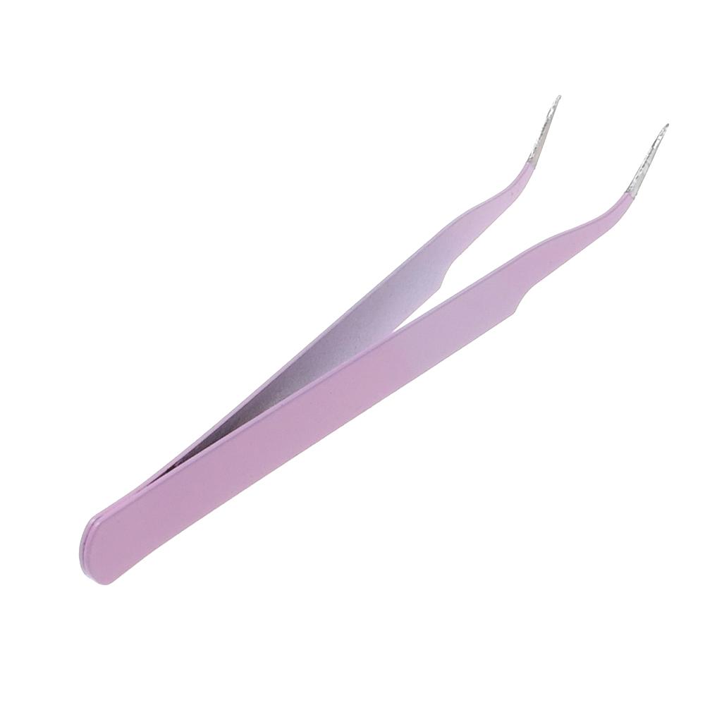 Eyelash Extensions Tweezer Stainless Steel Nail Art Nippers Pink Straight Bend Tweezer Non-slip Handle Stainless Steel Tweezer
