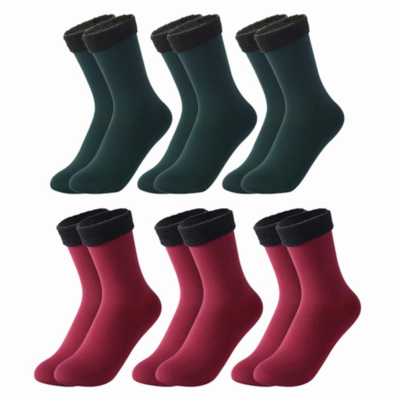 6 Pairs/Lot Solid Color Winter Warm Men Women Socks Thicken Thermal Socks Soft Plus Velvet Socks Casual Home Floor Snow Sock