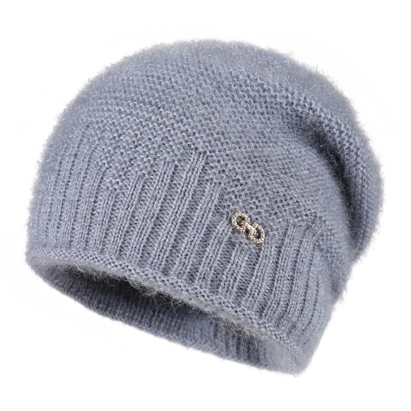

шапки для матерей среднего возраста, женские осенне-зимние теплые шерстяные шапки, модные шапки с толстым ворсом, защитные наушники, вязаные шапки для бабушек One size is elastic серый