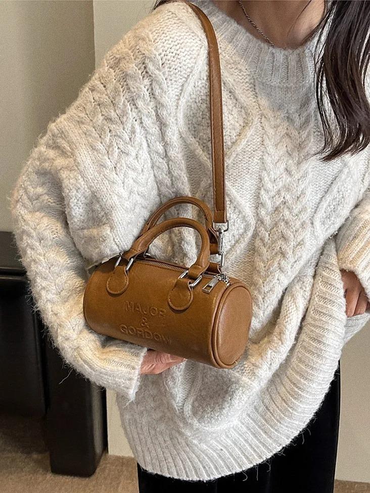 

Сумка женская сумка 2024 года модная осенне-зимняя ретро-мода цилиндрическая сумка высокого класса универсальная сумка-мессенджер темно-коричневого