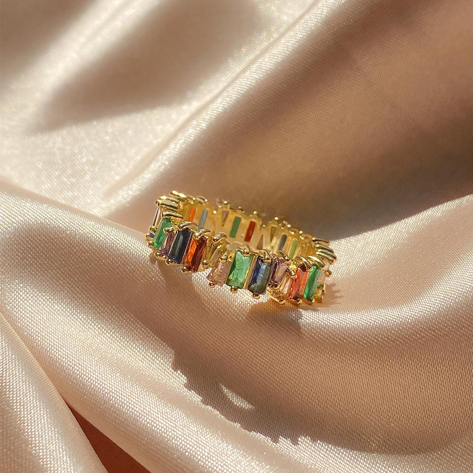 Classic Geometric Square Colorful Zircon Wedding Band Luxury Shiny AAA CZ Crystal Engagement Rings for Women