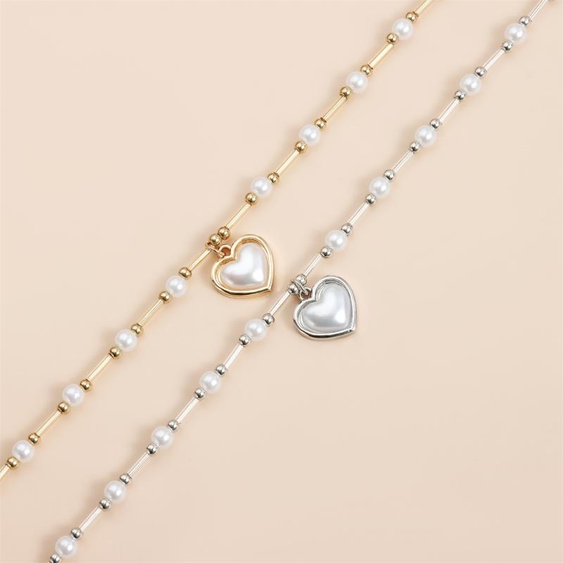 Stylish Heart Pearls Pendant Necklace Adjustable Chain Sweet Cool Fashionable Versatile Neckchain Jewelry Accessory