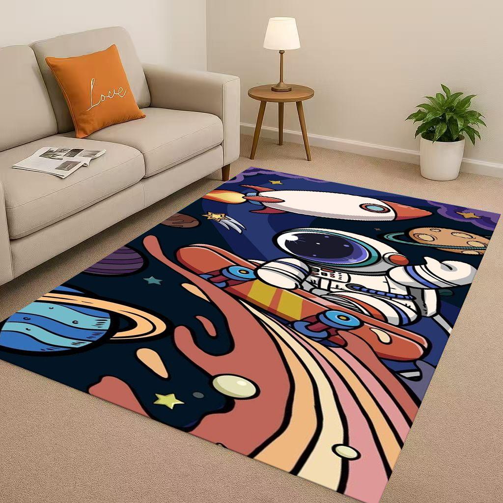 3D Cartoon Astronaut Spaceman Planet Living Room Non Slip Area Rug Carpet for Bedroom Playroom Sofa,Home Decor Doormat Christmas
