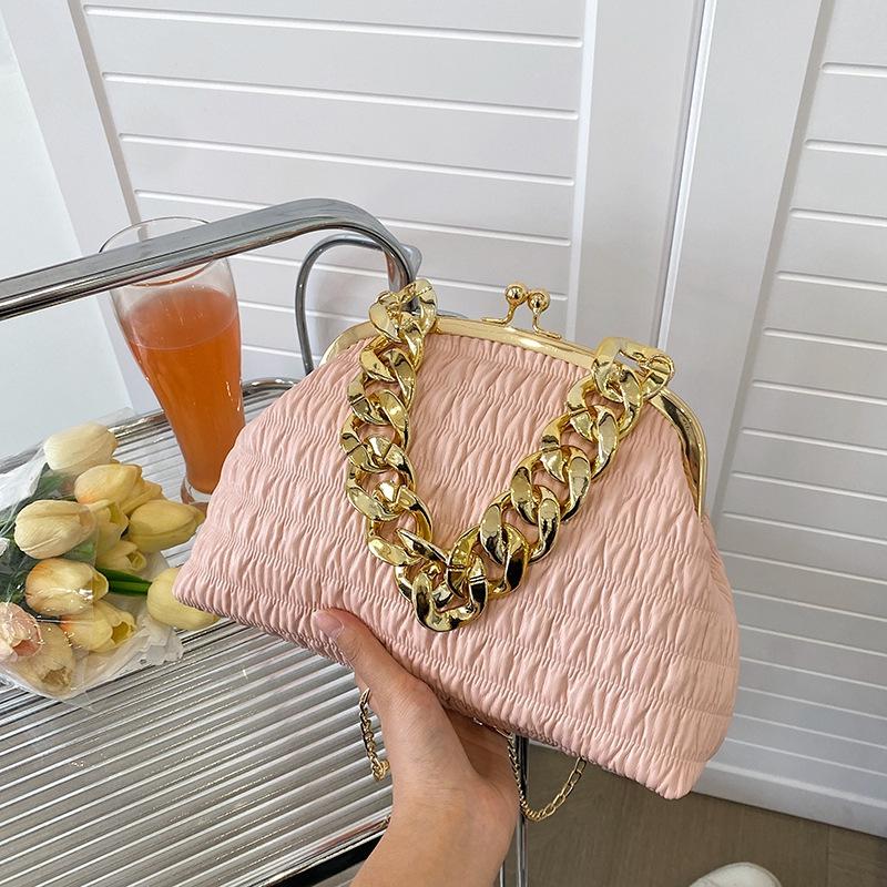 Новая простая плиссированная сумка женская ретро сумка-ракушка на цепочке кроссбоди модная трендовая на плечо женская сумка