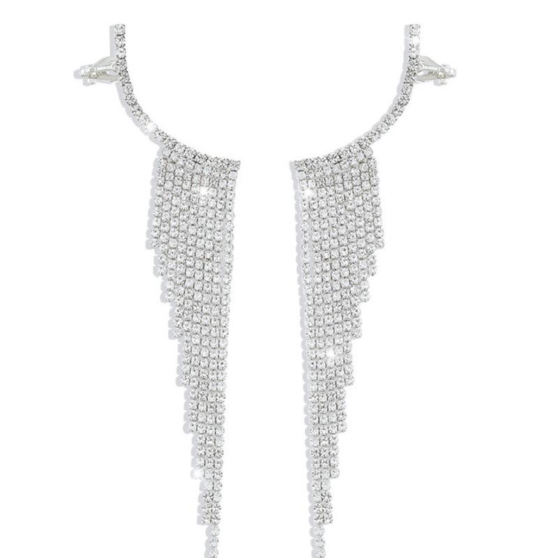 Kolip Женские серьги с кисточками и кристаллами, Длинные геометрические серьги с горным хрусталем, Бижутерия серебряный