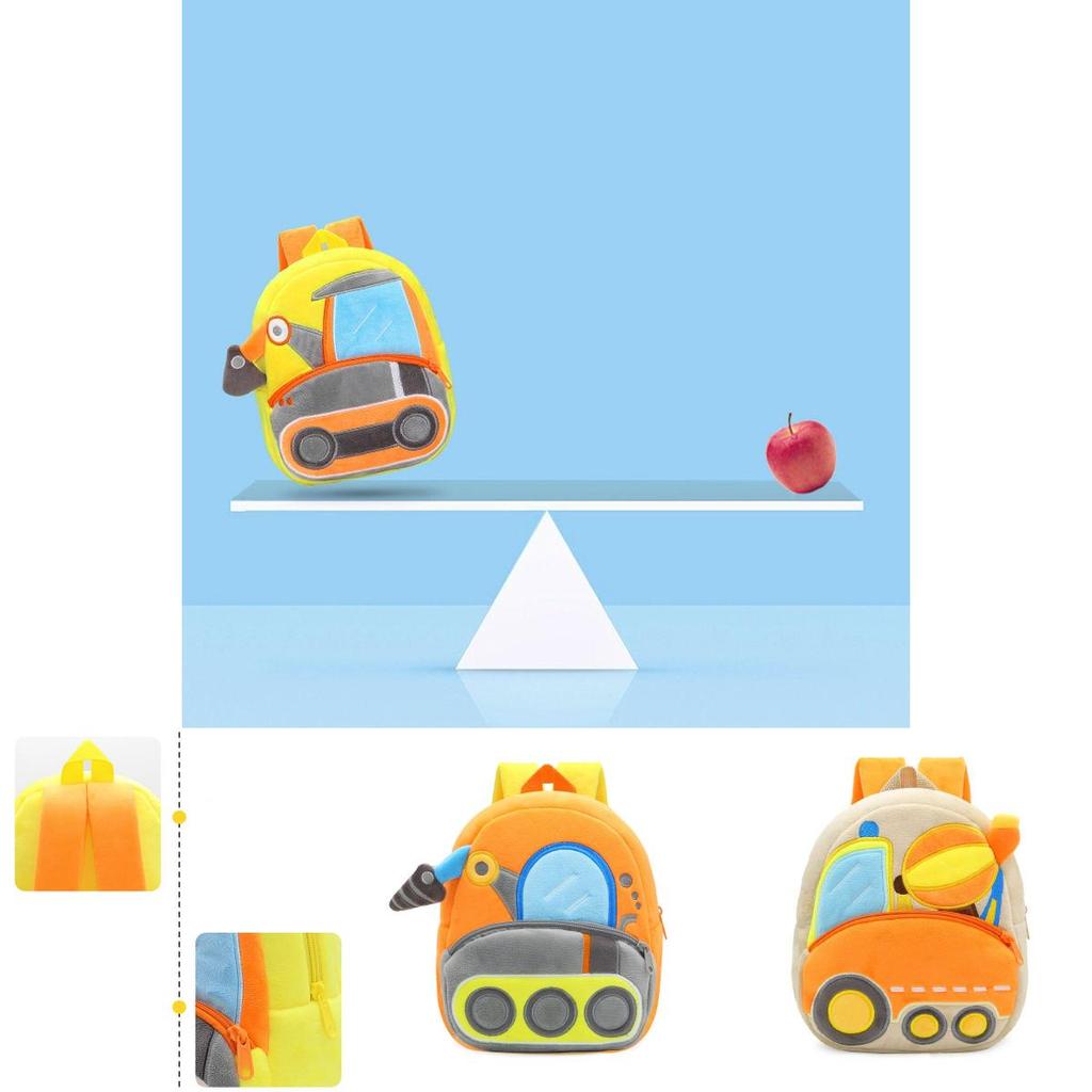 Durable And Cute Plush Backpack For Children With Waterproof Cartoon Excavator Theme