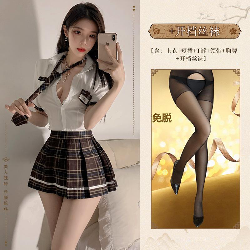 Sex Underwear Uniform Campus JK Hottie Waist Japanese Sexy College Style Tie Short Shirt Pleated Skirt Pure Desire