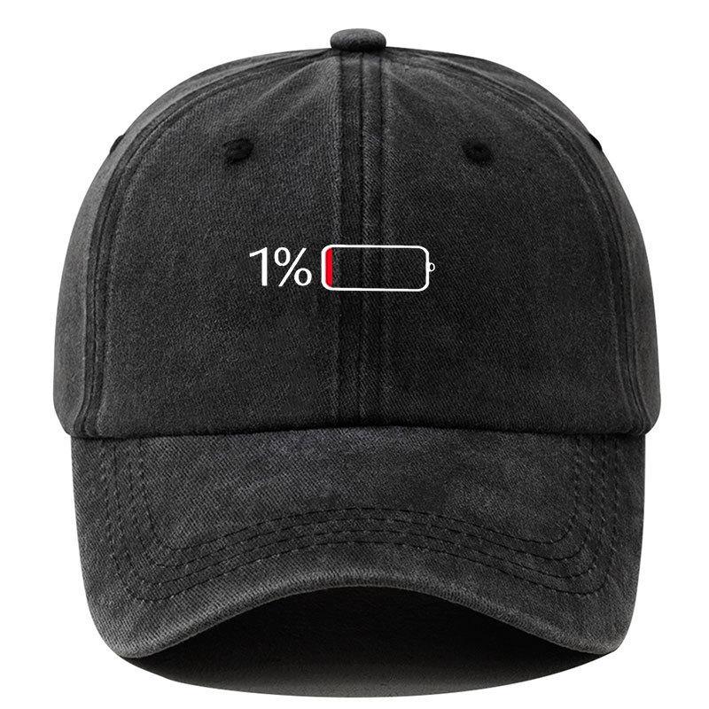 Vintage Washed Baseball Cap - Retro Electricity Shortage Print, Unisex Soft Top Hat for Men & Women, European & American Style 55-60cm чёрный