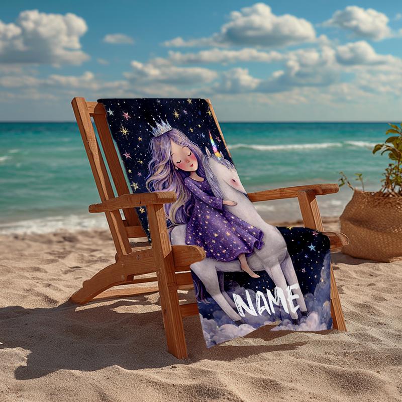 Custom Name Ultra-Soft Beach Towel with Unicorn Theme,Ideal for Pool - Camping, Diving - Perfect Travel Essential, Vibrant Beach Towel.