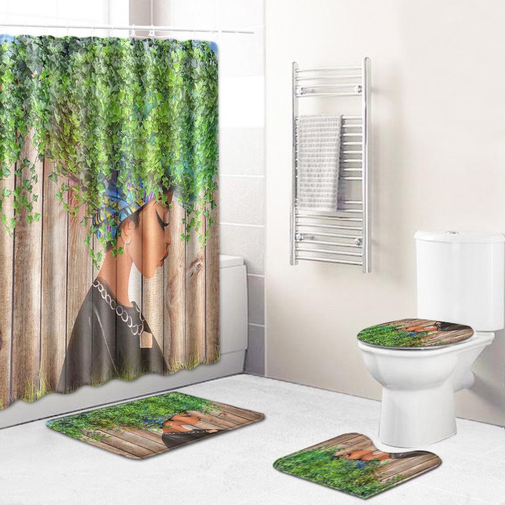 African American Women'S Bathroom Non-Slip Floor Mat, Shower Curtain Combination Carpet, European And American Wind Explosion Female Fixed Zhi