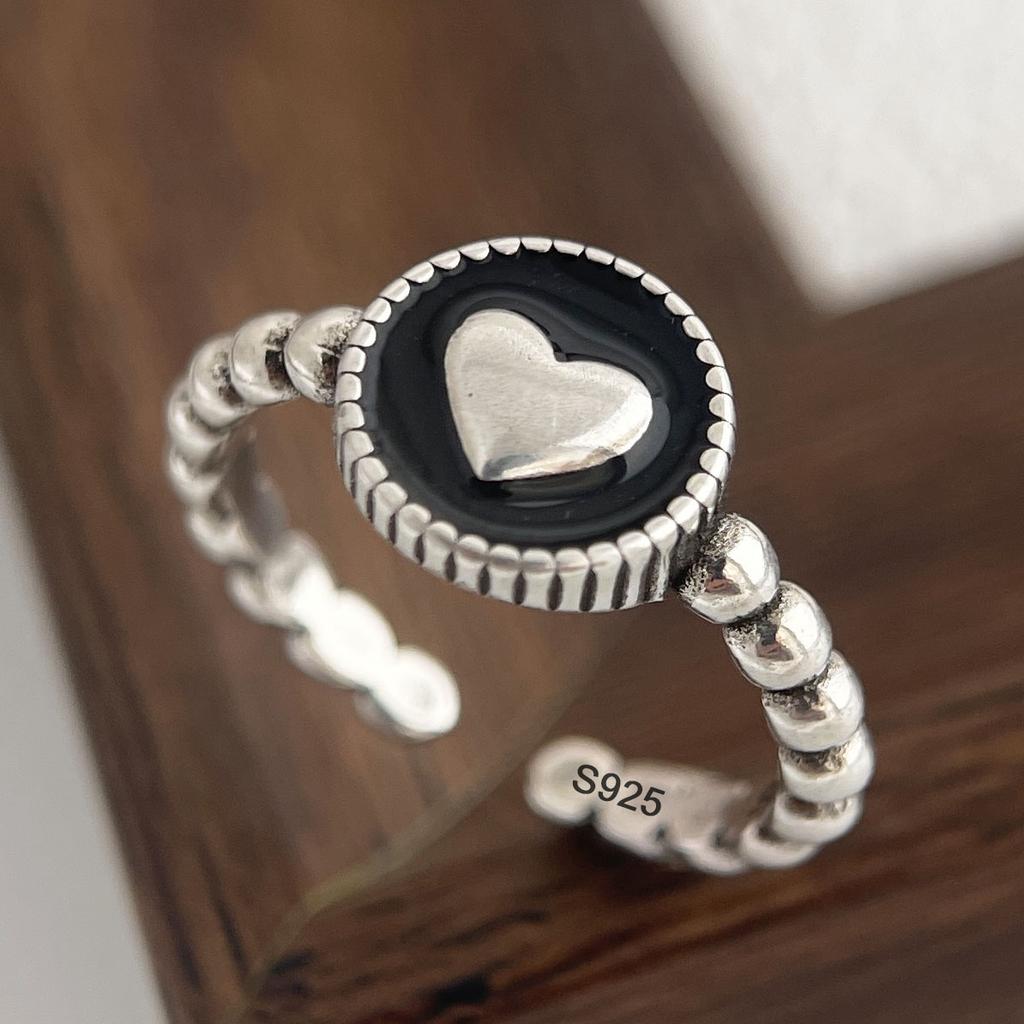 925 Sterling Silver Rings for Women Couple Minimalist Handmade Simple Retro Heart Star Ring Fine Jewelry Gift Prevent Allergy
