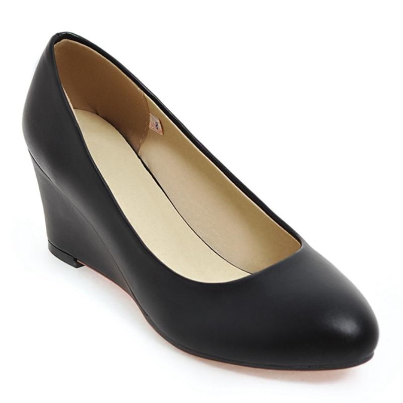 Klassische Damen Keilabsatz Schuhe Mode Pink Schwarz Weiß Blau Keile Party Hochzeit Büro Schuhe Damen Kleider Pumps Frühling 2025 39 schwarz