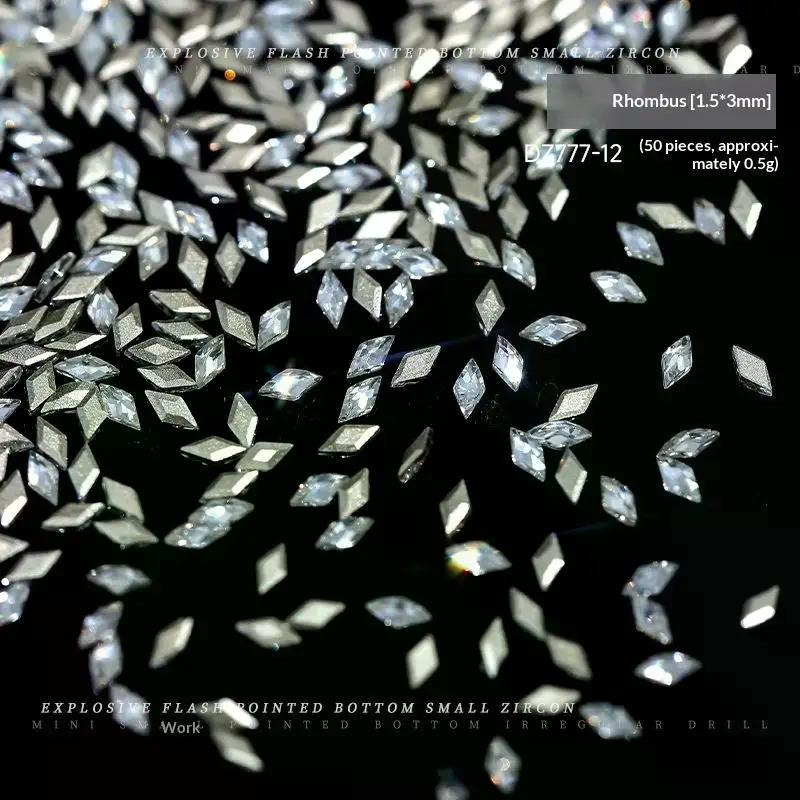 50Pcs Colorful Rhombus Nail Charms Snowflake Nail Rhinestone Flat Bottom Stereoscopic Nail Decoration DIY Accessories