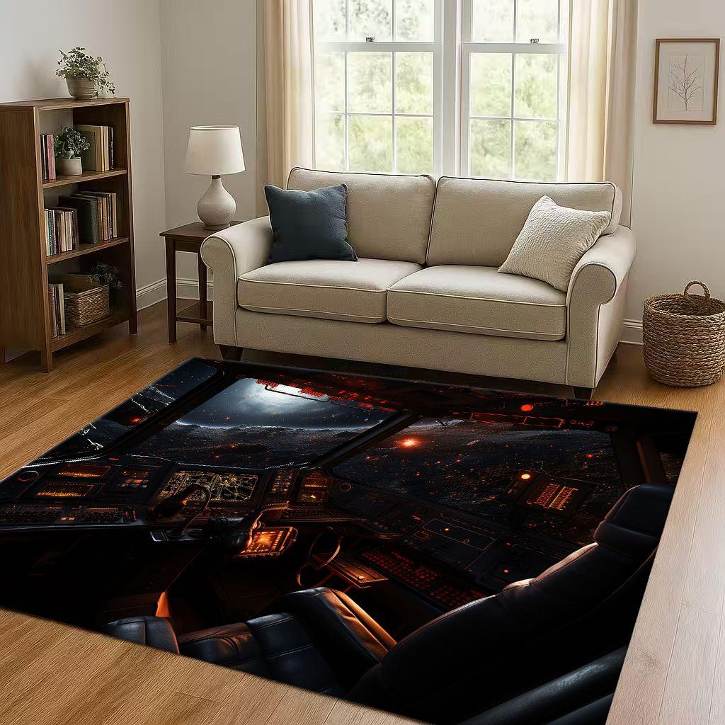 3D Spacecraft Aircraft Cockpit Dashboard Living Room Non Slip Area Rug Carpet for Bedroom Kids Playroom Sofa,Home Decor Doormat
