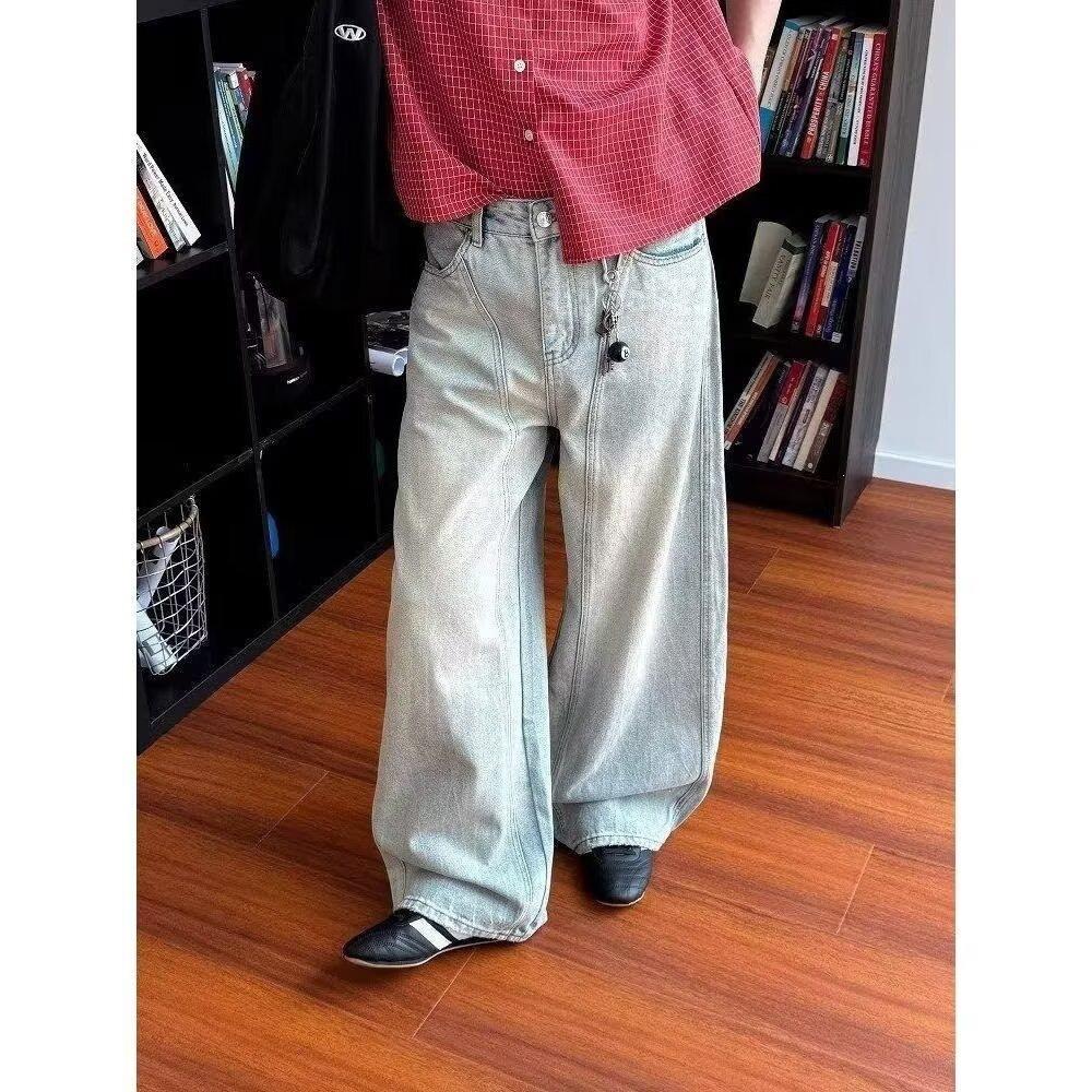 American Retro Cleanfit Washed Scimitar Jeans Men's and Women's Old Fringed Edge Versatile Casual Trousers