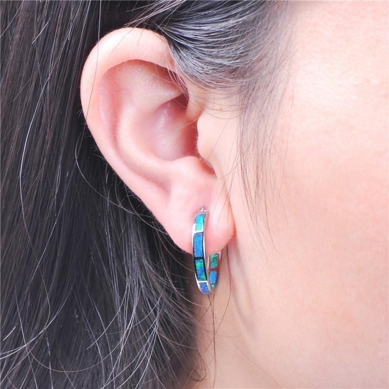 Klassische Mode Blaue Feuer-Imitation Opal Creolen Für Damen Accessoires Braut Verlobungsparty Hochzeit Schmuck Mädchen Geschenk